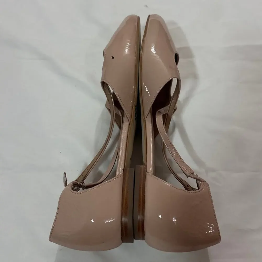 Anthropologie Women 9.5 Leather Cross Strap Flat Shoes Nude Neutral Pink Pointed